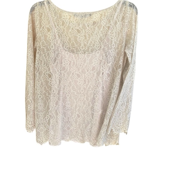 White House Black Market Cream Lace 3/4 Sleeve Blouse - Picture 2 of 4